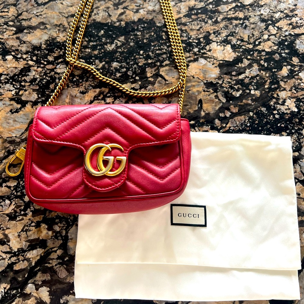 Gucci GG Marmont Matelasse Red Leather Super Mini Bag